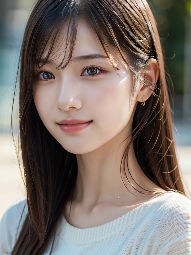 1 Girl, (RAW Photos, Highest quality), (Realistic, Realistic:1.4), Very delicate and beautiful, Very detailed, 8k wallpaper, wonderful, finely, Very detailed CG Unity, High resolution, Soft Light, A beautiful and smart 19-year-old girl, Very detailedな目と顔, Beautiful and sophisticated nose, finelyて美しい目, Small Mouth, Cinema Lighting, Perfect Anatomy, Slender body,smile
