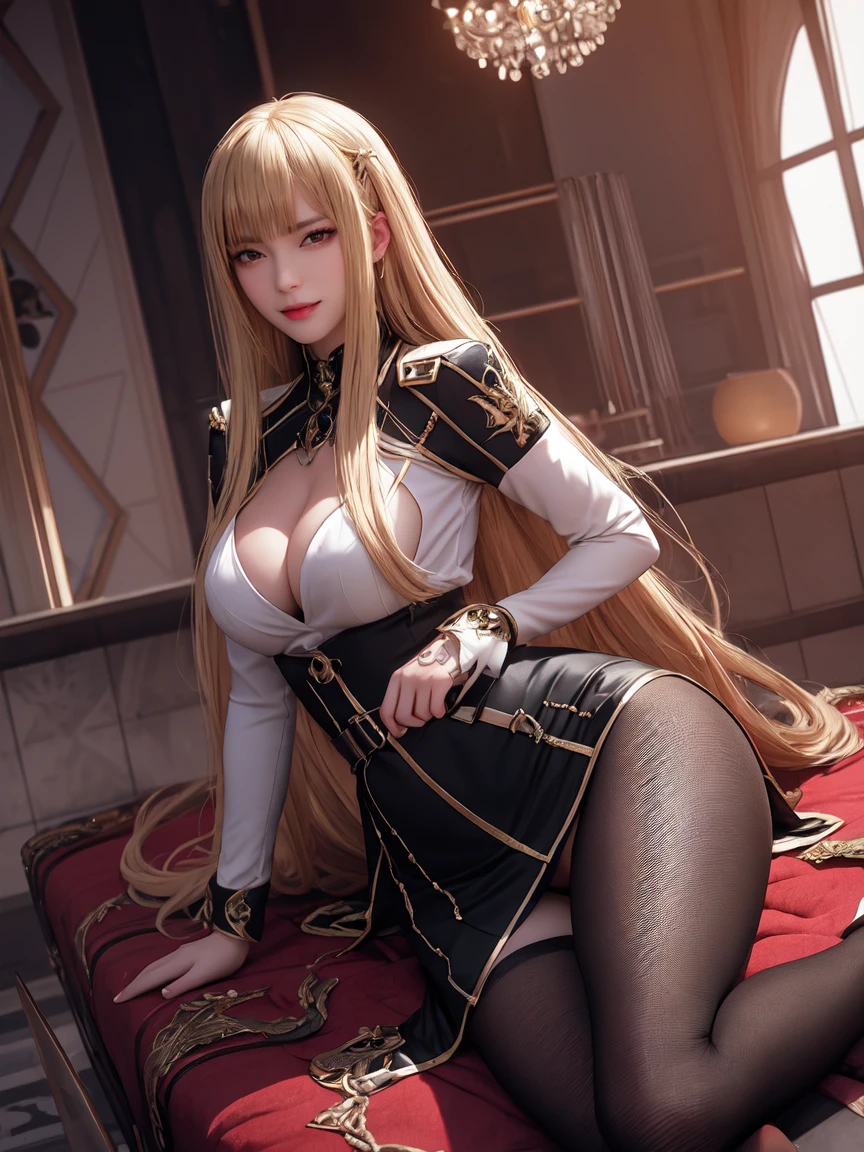 king, 8k, masterpiece, bset quality, girl wearing sexy military officer outfit, tight pants, fishnet stockings, wide-brimmed officer-style trench coat. white leather luxury, glossy, sexy girl fantasy anime artwork, fantasy anime illustration, 8k badass anime, 4k anime art wallpaper, 4k anime art wallpaper, artwork 2.5 d cgi fantasy anime art, 8k anime art wallpapers, detailed digital anime art, beautiful fantasy anime, majestic epic anime artwork, 4k anime wallpapers, artwork detailed anime, sexy, seductive, giant, women, anime style, best quality, extremely detailed, best silhouette), font (detail) backdrop, dark fantasy), (beautifully detailed face), high contrast, (best lighting details, extremely delicate and beautiful eyes), ((cinematic lights)), colorful, super detailed, dramatic lighting statue, intricate details (1 girl, solo, sharp face, . Blonde, super long hair, bangs, long eyelashes, dynamic angles),
