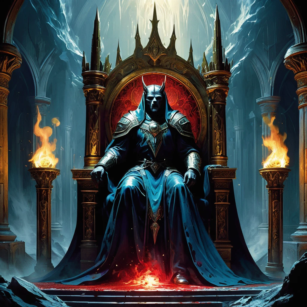 sits King Alaric on the Iron Throne. His long, golden hair cascades around a crown of obsidian and ruby, a stark contrast to the dark and foreboding atmosphere that pervades his kingdom.
The throne room, dimly lit by flickering torches and the eerie glow of enchanted crystals embedded in the walls, is a place where shadows dance and whispers of forgotten curses linger in every corner. The high, vaulted ceilings are adorned with grim tapestries depicting scenes of legendary battles and eldritch horrors, reminders of the kingdom's blood-soaked history and the ever-present threat of the encroaching darkness.
King Alaric, though youthful in appearance, bears the weight of countless generations on his shoulders. His piercing blue eyes, filled with a weary determination, survey the hall where nobles and advisors murmur amongst themselves, plotting and scheming under the veneer of courtly decorum. The air is thick with tension and unspoken fears, for it is said that the throne itself is bound by an ancient, malevolent spirit that whispers secrets and demands sacrifices.
As Alaric contemplates the fate of his troubled realm, he is visited by a mysterious seer who foretells of an impending cataclysm—a darkness that will rise from the depths of the underworld to consume the land. To save his kingdom, Alaric must navigate a treacherous path of political intrigue, forbidden magic, and ancient prophecies. Allies will prove false, and enemies will strike from the shadows, all while the king grapples with his own inner demons and the cursed legacy of his bloodline.
In this dark medieval fantasy, the throne is not just a seat of power but a symbol of the eternal struggle between light and shadow, hope and despair. Will King Alaric rise to the challenge and lead his people through the coming darkness, or will he succumb to the forces that seek to destroy his kingdom from within?
As the storm rages outside and the walls of the citadel groan under the weight of centuries, the fat