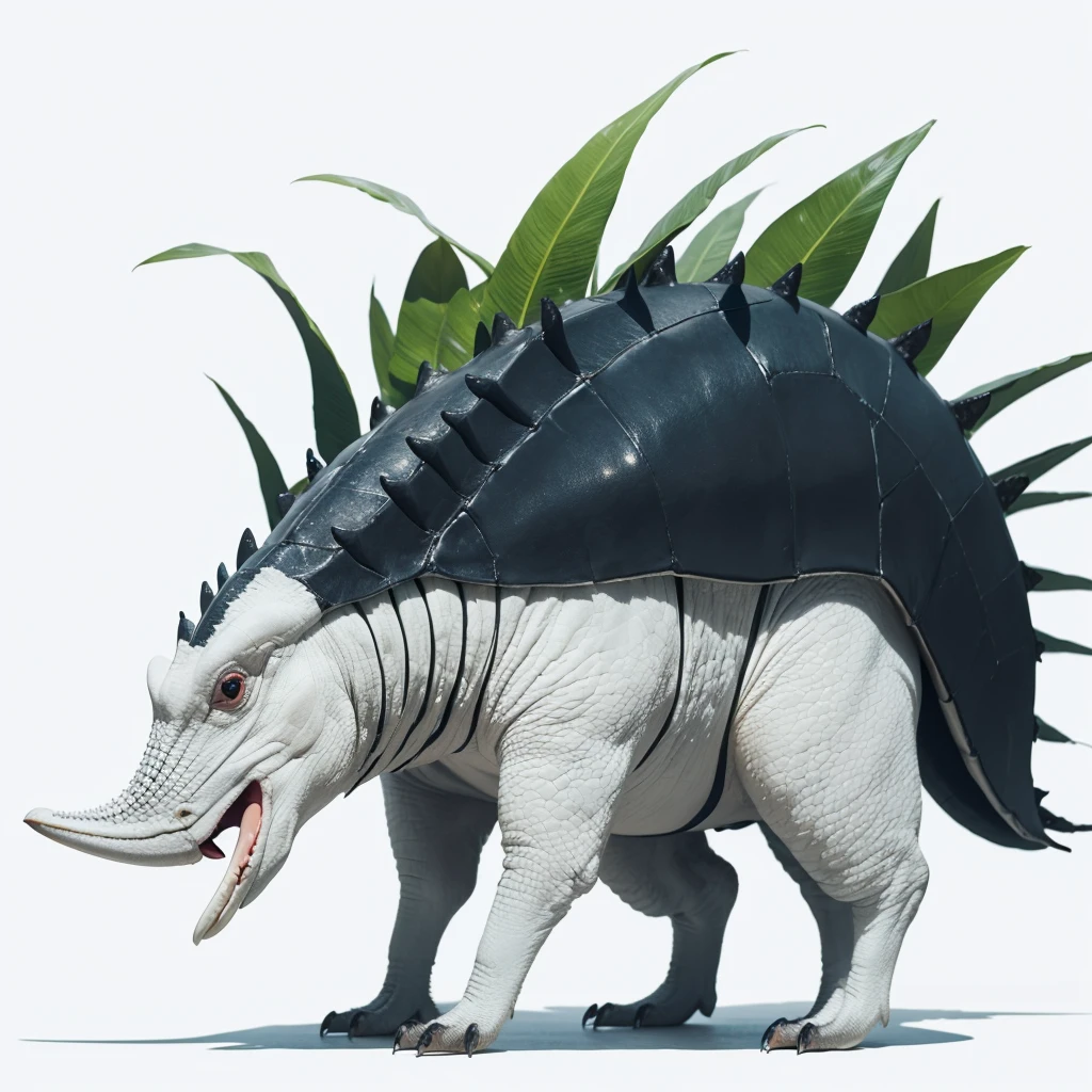 Big Animaly, full white albino skins, full white eyes, cassowary mixed with stegosaurus, Grassroots, no background