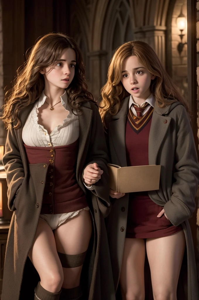 I want the characters in Harry Potter bodies having sex with Hermione Granger showing their genitals without censorship 