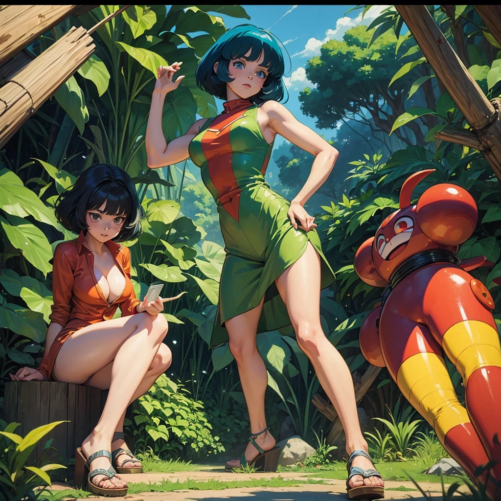 ((Masterpiece)), highly detailed, anime jungle, 70s anime style, 70s anime cartoon characters, 