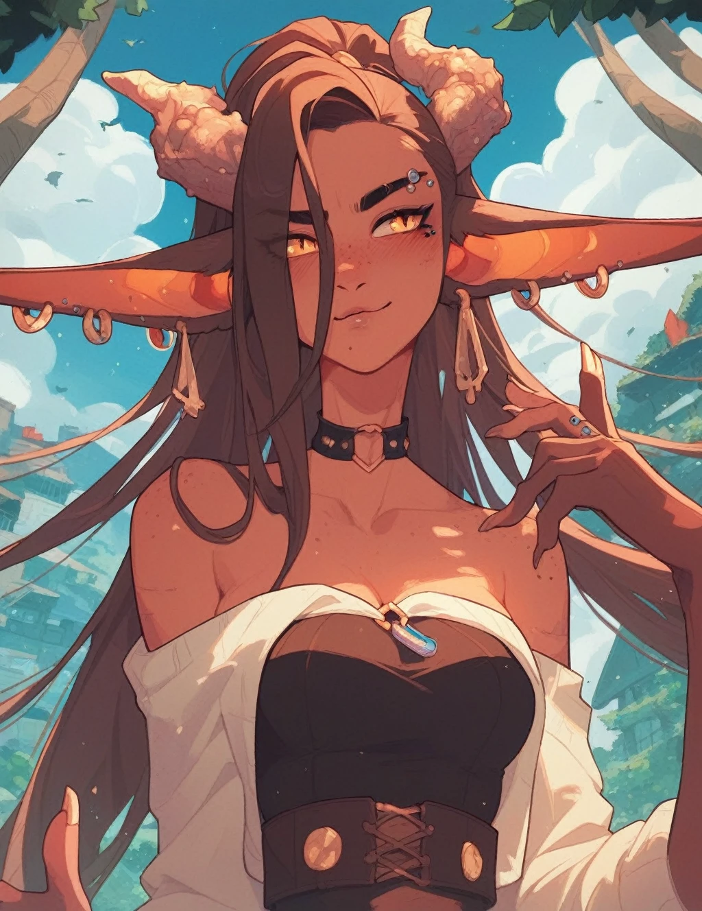 cute monster girl, long ears, piercings, serene
score_8_up