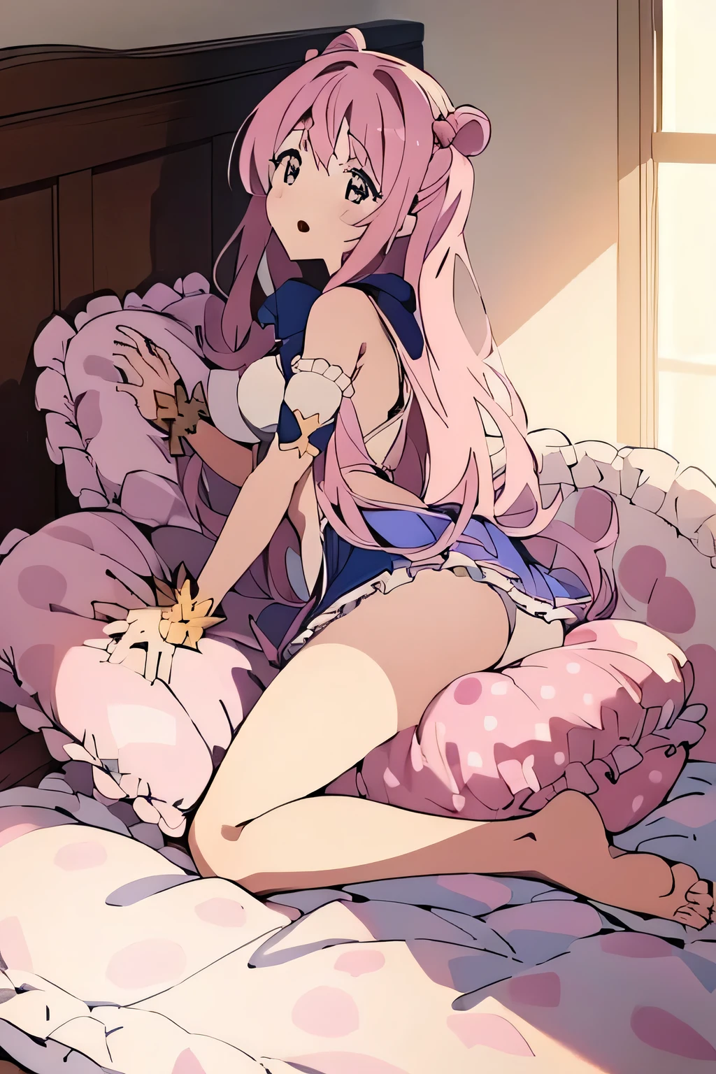 (best quality, masterpiece),mine , details), (Light and shadow oxtail , bed background, Cute girl posing on pillow ,Pillow,(piles of Pillow),Upholstered,((four poster bed)),Soft pillow quotation,Lots of Pillow,(Pillow),The love surrounding the protagonist,steam,Luxury Pillow),(luxury bed),(Gorgeous pattern pillow),luxurious pillow,(bedroom ),pillow humping,hump,open mouth,red eyes , kneeling,(Love around the protagonist),(Steaming hot),(pillow),Four poster bed,Canopy bed,Lots of pillow heads,princess bed , long hair , frilled pillow , ((pink polka dot pillow)) , big pillow