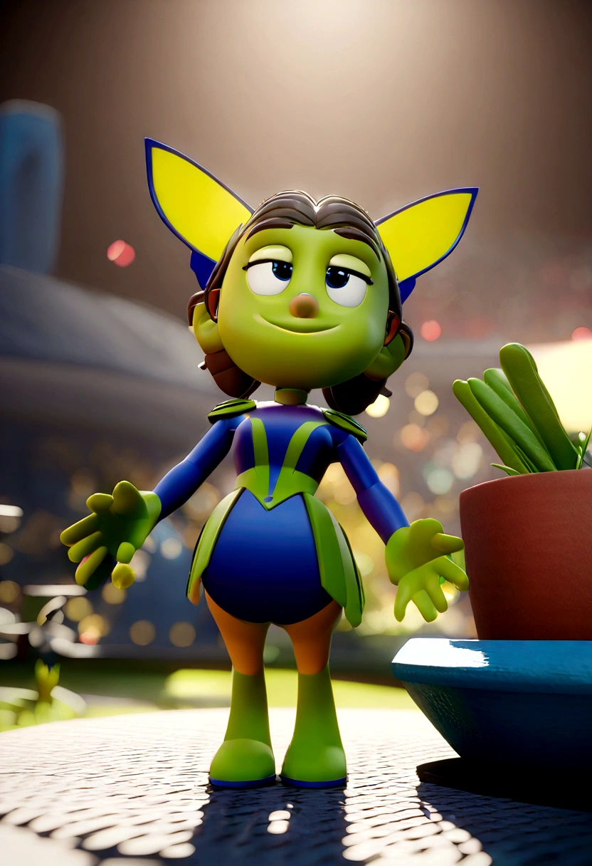 GIRL , SMILING, A BUTTERFLY SUPERHEROINE, WITH A PARK IN THE BACKGROUND, stylized character, animation style rendering, 3d stylized, Arnold Maya rendering, Stylized 3D rendering, toon render screenshot, 3d character, 3d character, Stylized 3D rendering, 3D character rendering, cartoon character, Personagem de close up, character posing, (Pixar-style) (master part:1.2) (bokeh) (best qualityer) (skin detailed) (detailed texture) (8K) (Argilla) (cinematic lighting) (sharp focus，Sit down and lift your upper body