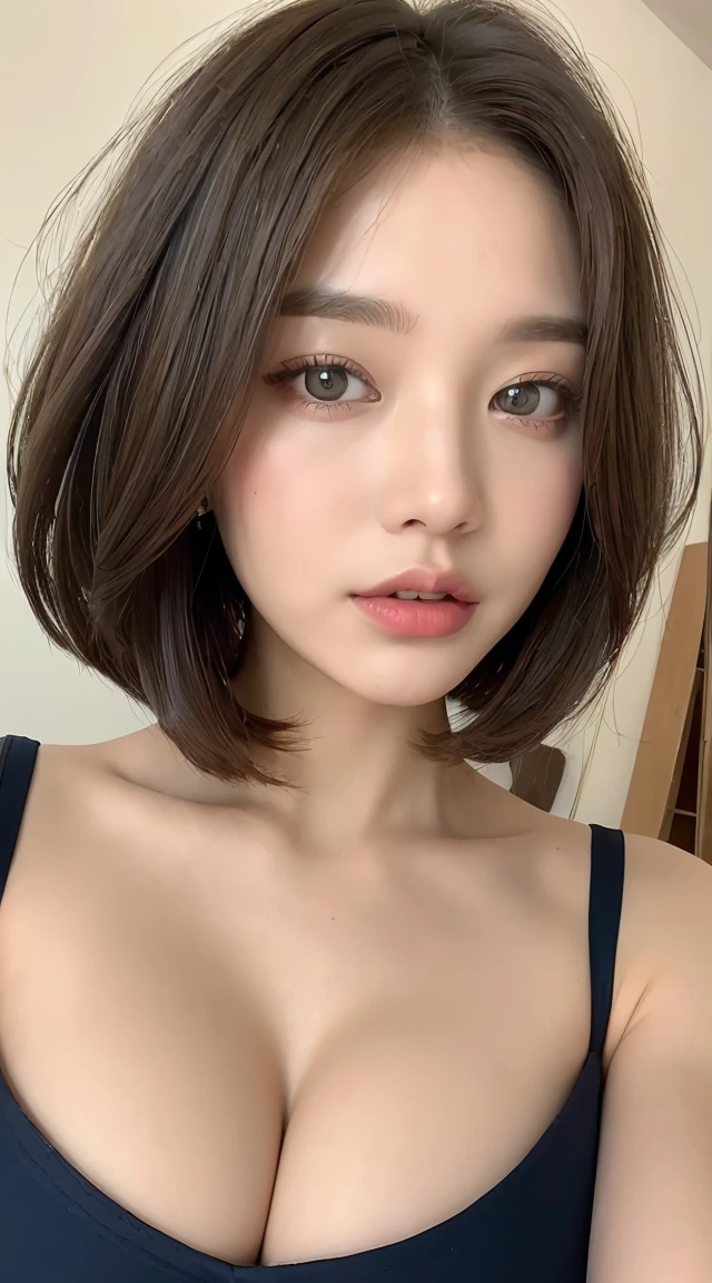 ((Best quality, 8K, Masterpiece :1.3)), 1girll,  Beautuful Women:1.3, (shoulder-length haircut, huge tit:1.2), Bandeau Dress:1.1, Ultra-fine face, Detailed eyes, double eyelid