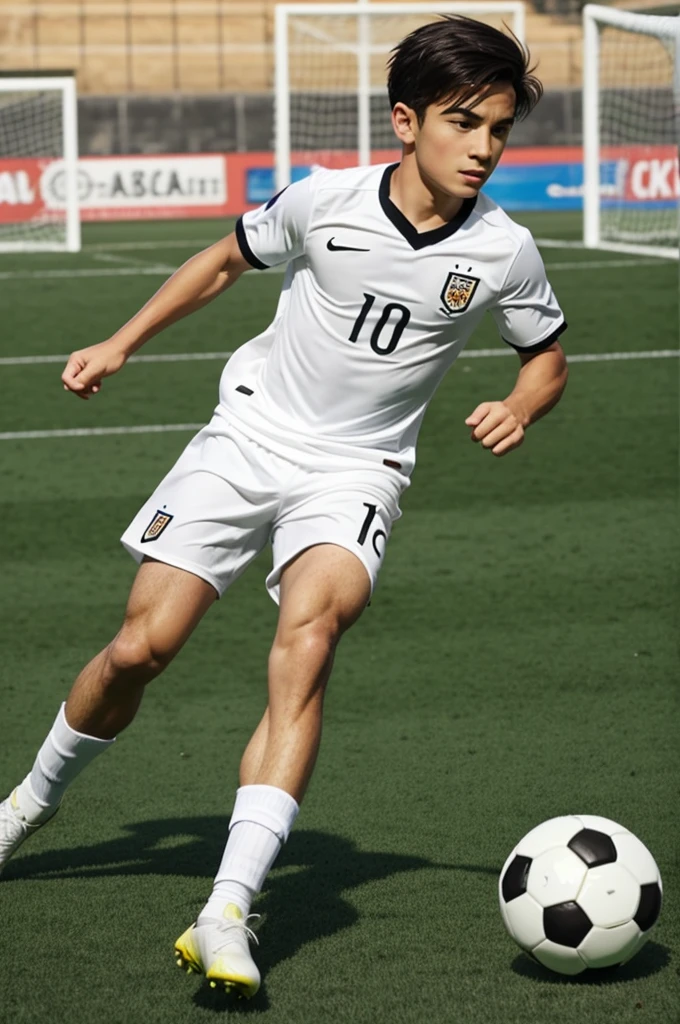 animated cartoon, Soccer boy, white tea, with ball