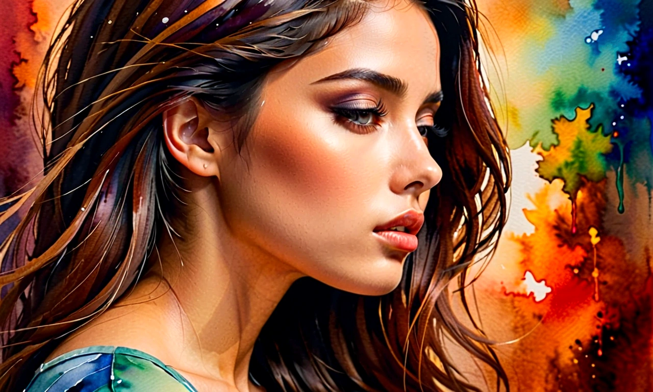 side view of girl,I'm feeling sad because I'm disappointed with something..,watercolor,abstract art,greatly exaggerated