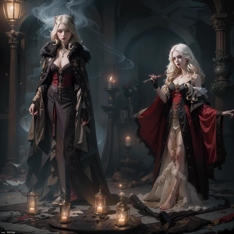 ((Best quality)), ((masterpiece)), (intricate), Female, Cate Blanchett, black gray hair, gray eyes, black long dress, Strict, goddes, fantasy, Luxearte, Jun Kim