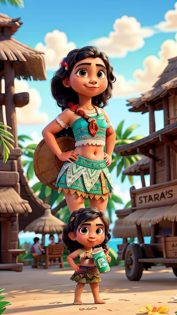 Moana with a crop top drinking Starbucks