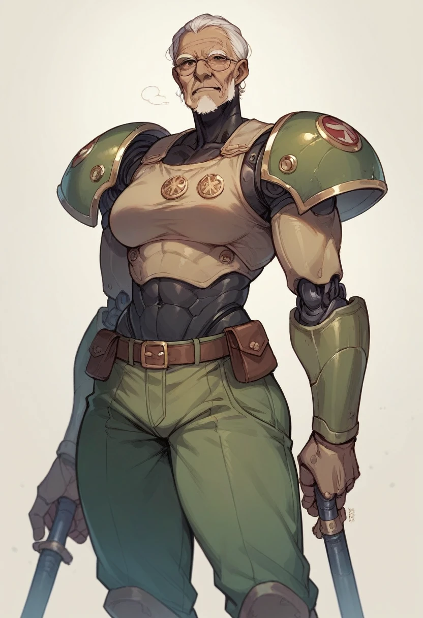 Old woman dressed as a robot warrior