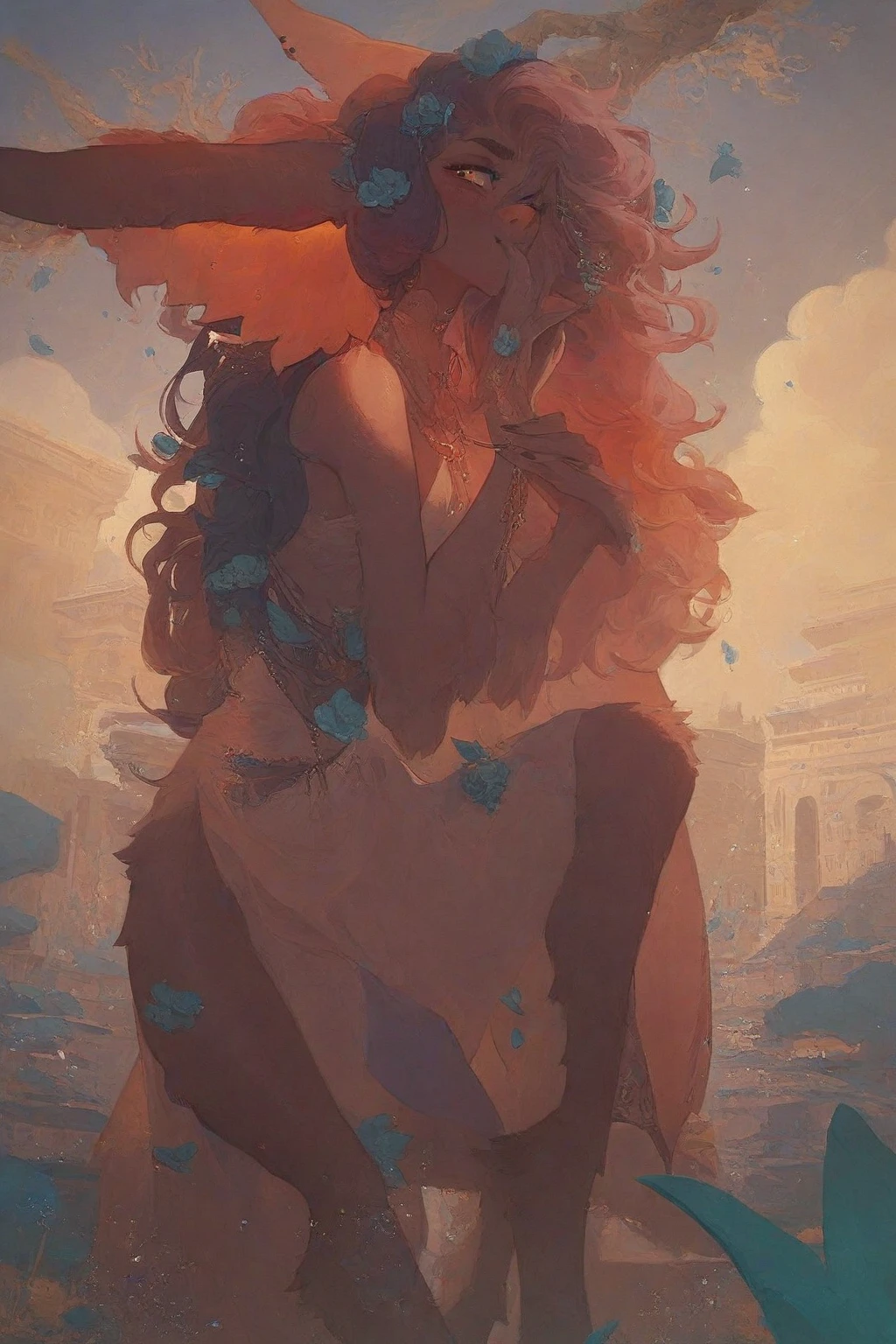 cute monster girl, long ears, piercings, serene score_8_up