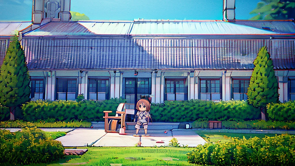 Happy child drinking water on sunny day outdoors on grass
