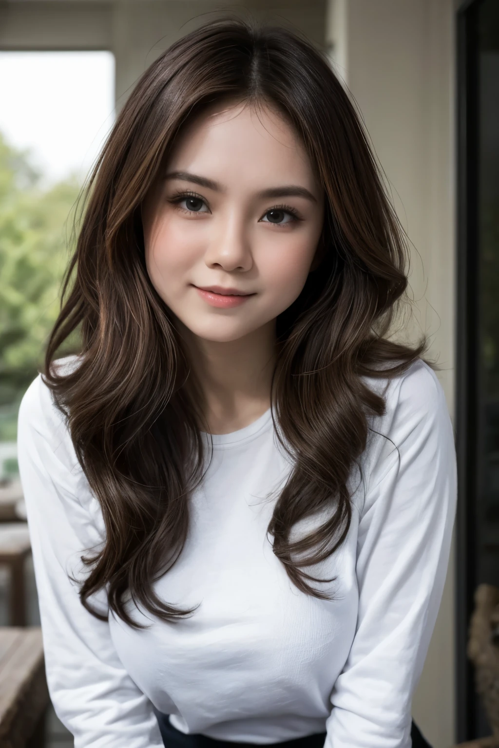 adorable, 1 girl, (face to face), 10 years old, baby face, happy, half body portrait, (face details: 1), (eye details:1), ((big breasts)). wearing transparent transparency long shirt, .. Cute posed. proportional body. Ultra High Res. realistic: 1.4, UHD
