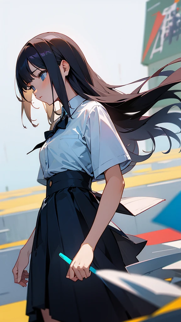 1girl, solo, tennis wear, white polo shirt, white sneakers, white miniskirt, masterpiece, best quality, realistic, hyper-detailed, slender, (shiny skin, sweaty:1.4), absurd, looking at viewer, short twintail, black hair, brown eyes, dynamic lighting, high resolution, sharp focus, depth of field, detailed eyes, sharp pupils, realistic pupils, (small breasts:1.3), (thick thighs:1.1), outdoor, sky,panchira