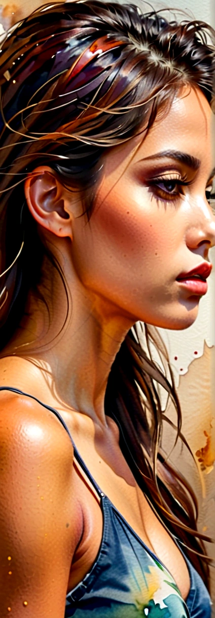 side view of girl,I'm feeling sad because I'm disappointed with something..,watercolor,abstract art,greatly exaggerated