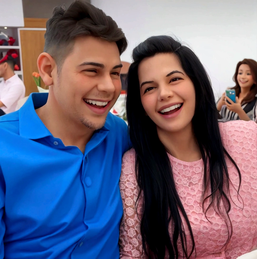 adult couple are smiling. they are duly in love, with a hopeful look