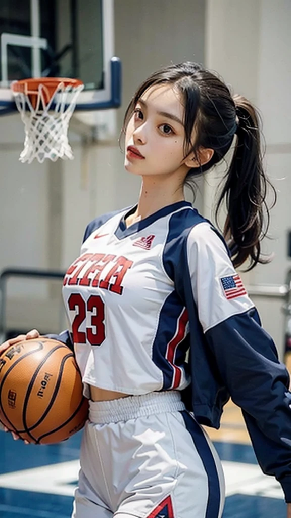 Woman wearing basketball suit