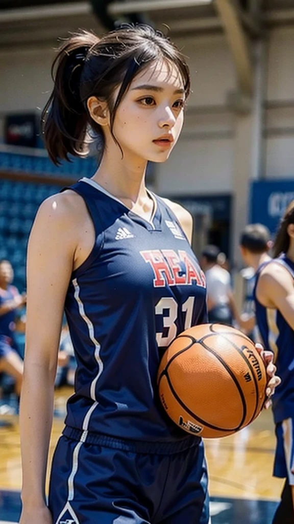 Woman wearing basketball suit