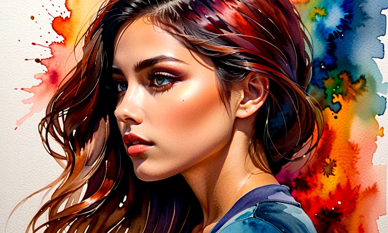 side view of girl,I&#39;m feeling sad because I&#39;m disappointed with something..,watercolor,abstract art,greatly exaggerated