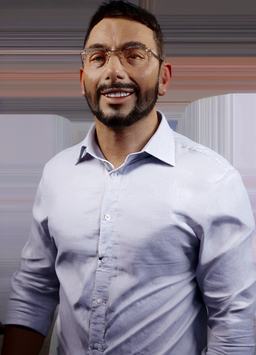 Cartoon character of a man in black glasses and blue shirt, an animated character, stylized character, animation style rendering, 3d