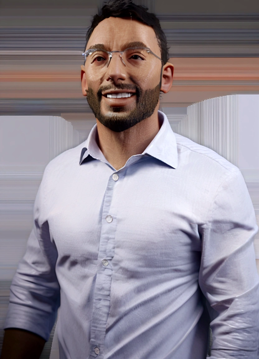 Cartoon character of a man in black glasses and blue shirt, an animated character, stylized character, animation style rendering, 3d 