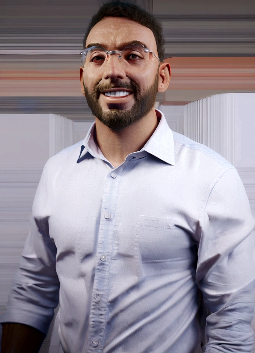 Cartoon character of a man in black glasses and blue shirt, an animated character, stylized character, animation style rendering, 3d