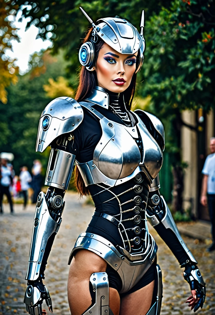 Lady woman dressed as robot warrior