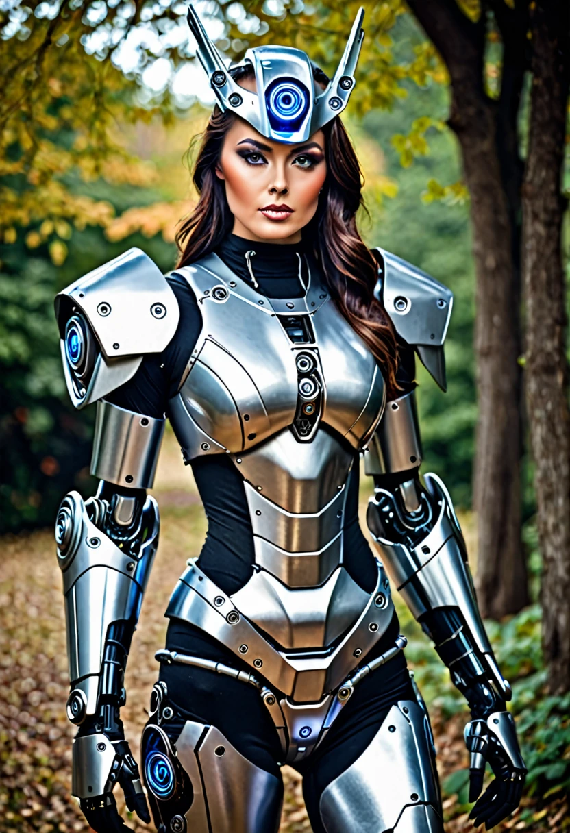 Lady woman dressed as robot warrior