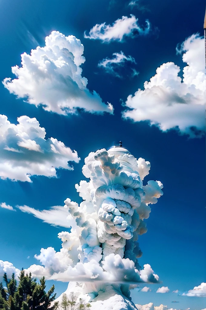 make a blue background with clouds and make the bottom part of the image only blue, the clouds that are smaller
