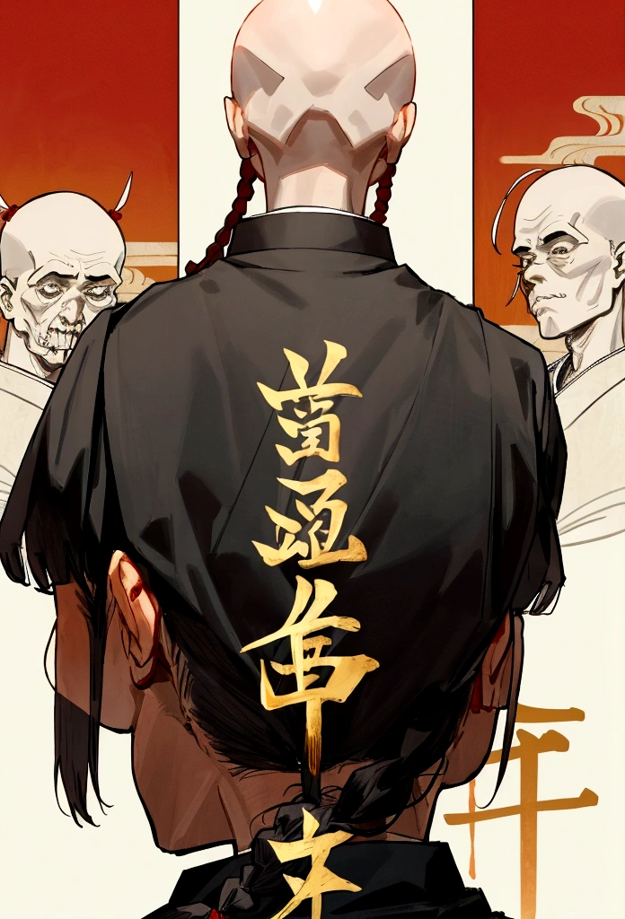 Japanese，Samurai Head，Back of the head，Baldhead，Wearing braids，hairstyle，Japanese Samurai