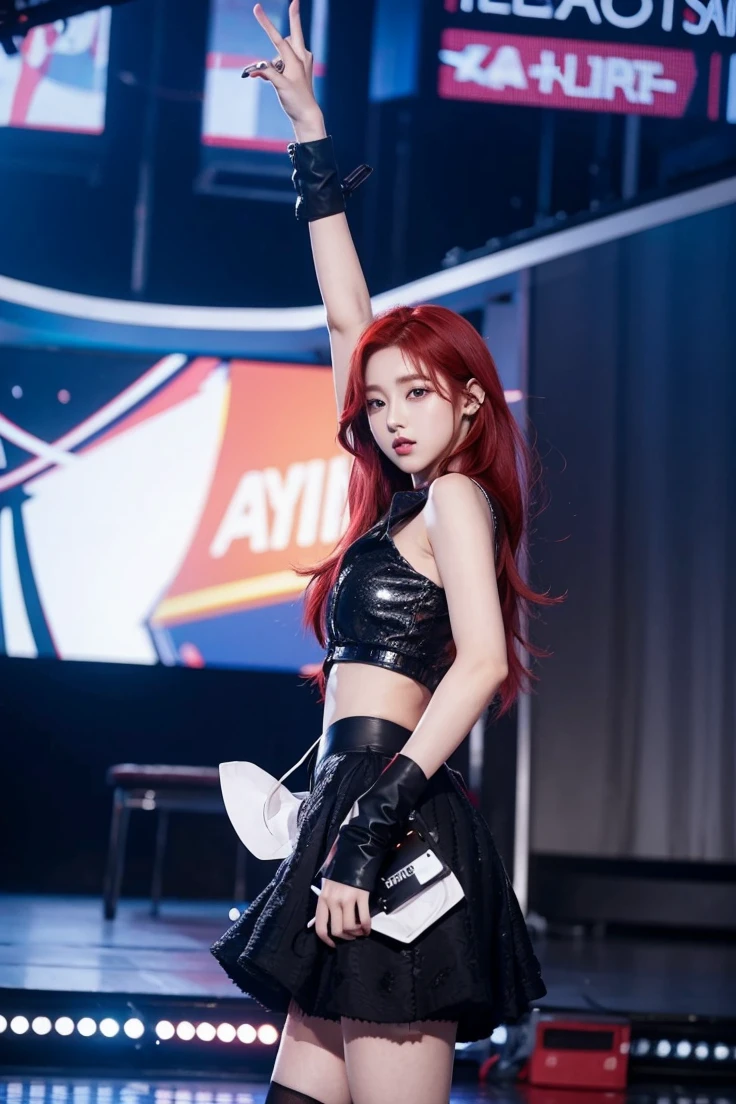 Kpop idol red hair performing on stage 