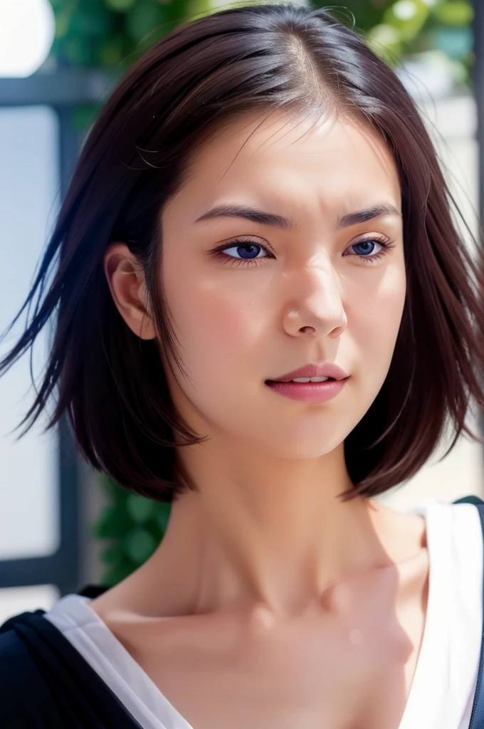 Simple white background,
Black Shirt,Long sleeve, Red scarf,Black Dress,
short hair,purple eye, 紫colorの髪,紫colorの鈍い前髪, 
1 Girl, 20-year-old,young woman,beautiful Finger,beautiful long legs,beautiful body,
beautiful Nose,beautiful character design, perfect eye, perfect face,expressive eye,Perfect balance,
View your viewers,(Focus on her face),Mouth closed, (Innocent_big_eye:1.0),(Light_笑face:0.3),
Official Art,非常に詳細な CG ユニティ 8K 壁紙, Perfect lighting,colorful, bright_front_face_Lighting,White skin,
(masterpiece:1.0),(Highest_quality:1.0), 超High resolution,4K,Super detailed,
photograph, 8K, High resolution, High resolution, Absurd:1.2, 400 for Kodak Port, Film Grain, Blurred Background, Bokeh:1.2, Lens flare, (Vibrant_color:1.2),プロのphotograph,
(beautiful,Huge_chest:1.4), (beautiful_face:1.5),(narrow_Waist),