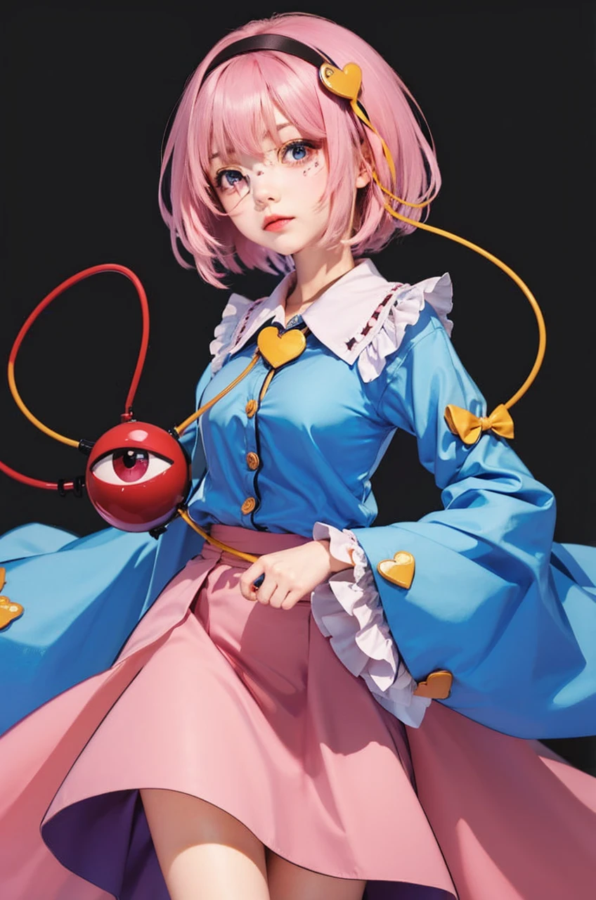 A pink hair girl,pink with purple eyes,charming face,big chests,nice titties,Unbottened shirt,maybe better sexy pose