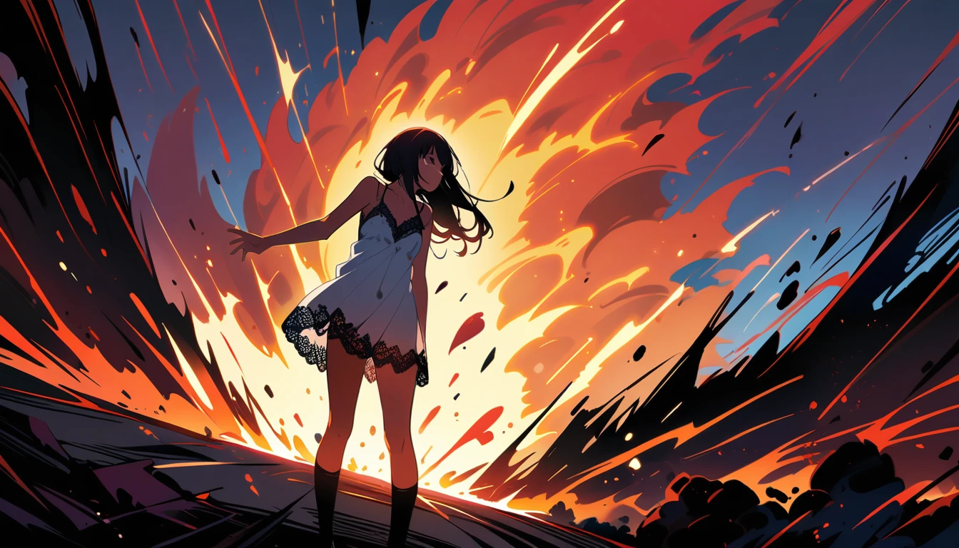 Long black haired girl、20age、clear、White luxurious lace long slip、In underwear、Being attacked by a man、fear、resistance、Shyness、Crying face、Standing posture、Men's Room