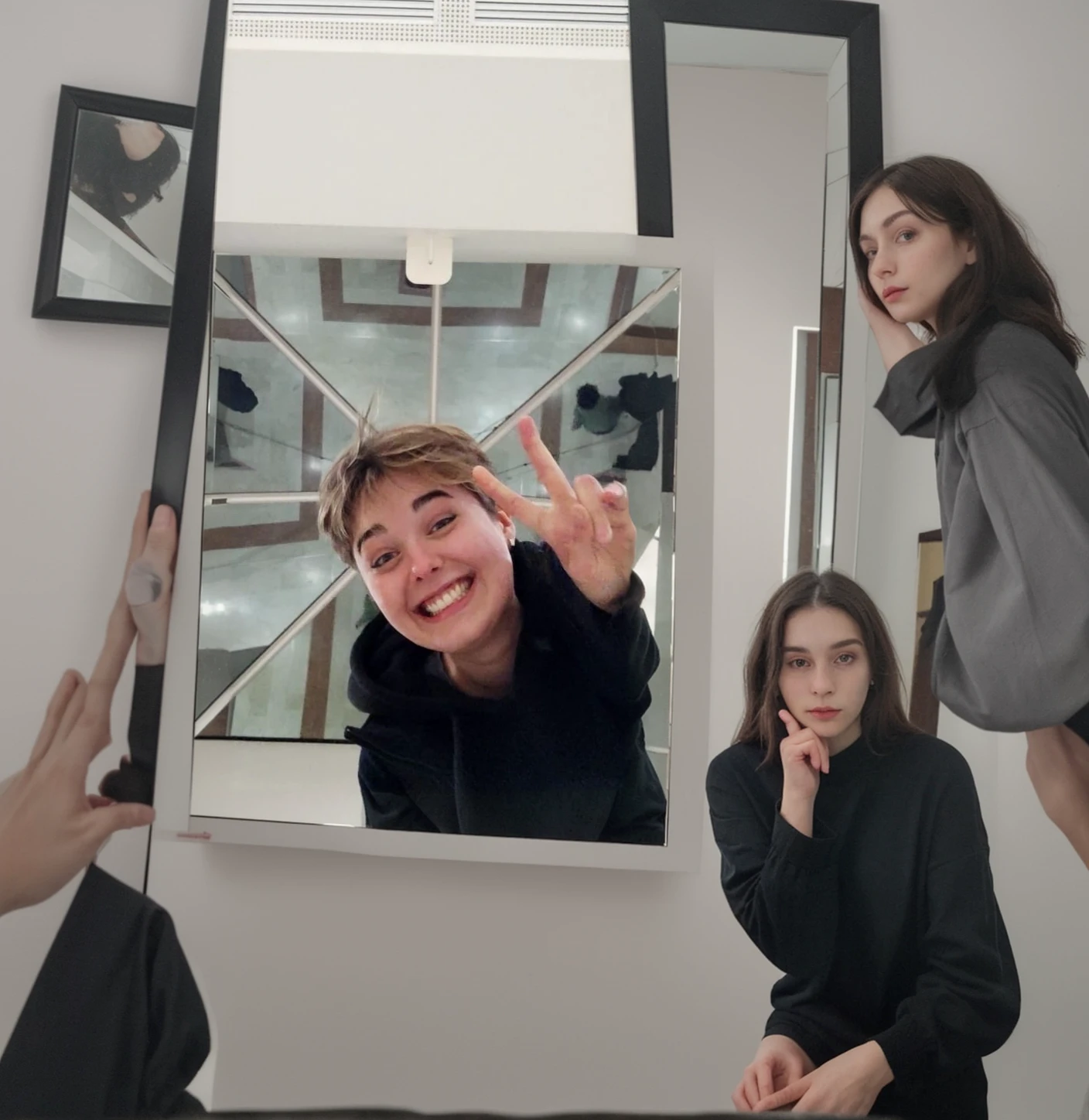 In a mirror place, i am wearing black clothes
