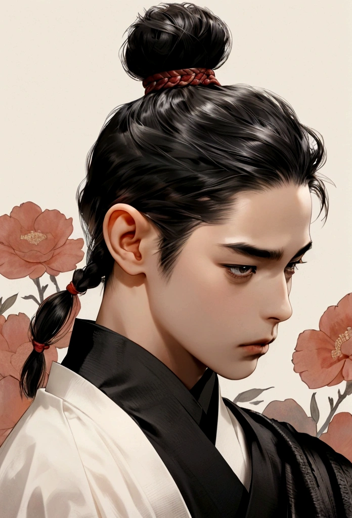 Japanese，Samurai Head，hindbrain勺，Baldhead，Wearing braids，hairstyle，Japanese Samurai，Back，hindbrain