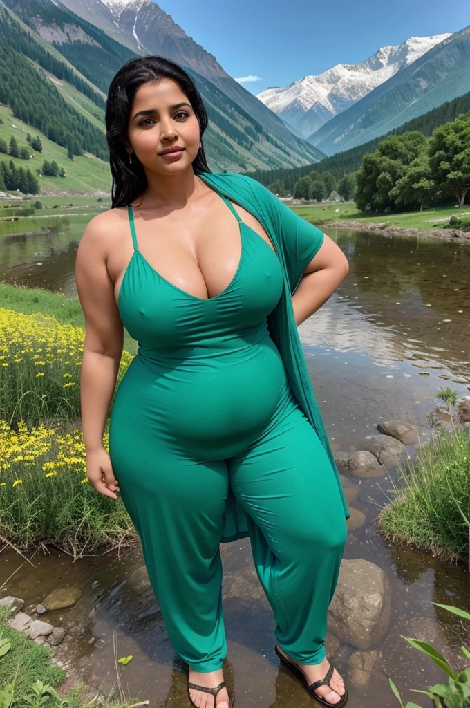 Must be a fat woman around 35 years of age, fair skin, thick ass, shapely body and wearing flat salwar, body should be wet. There should be green meadows and mountains behind