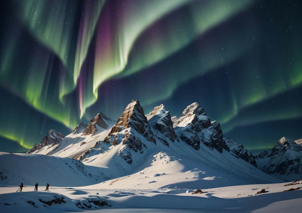 create a dramatic, impactful winter image like a snow-covered tundra, icy mountains or northern lights lighting up the night sky
