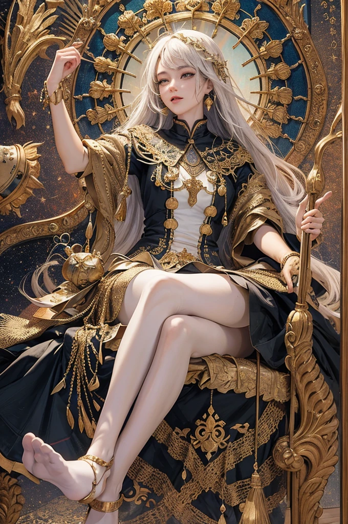 (masterpiece, top quality, best quality, official art, beautiful and aesthetic:1.2), (1girl), extreme detailed,colorful,highest detailed, official art, unity 8k wallpaper, ultra detailed, beautiful and aesthetic, beautiful, masterpiece, best quality, (zentangle, mandala, tangle, entangle) ,holy light,gold foil,gold leaf art,glitter drawing, PerfectNwsjMajic