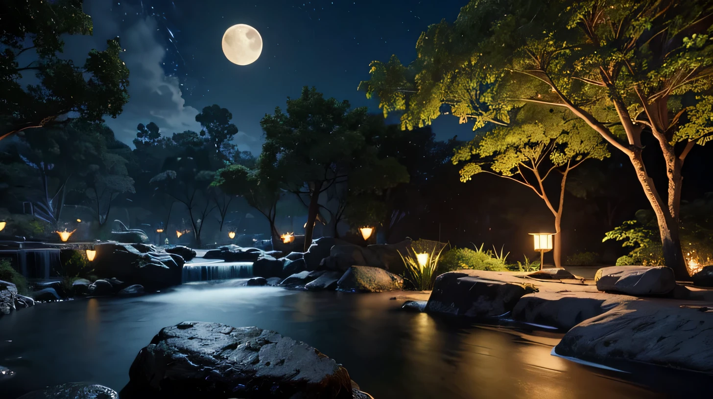 Highest quality,8K,Ultra Clear,Official Art, Ancient Malaysia, Ancient Street, (Lots of fireflies), (night), (moon), Light, Beautiful views, Spectacular landscapes, Realistic lighting, masterpiece, high quality, Beautiful graphics, High detail, Global Illumination, Unreal Engine Rendering, Octane Rendering, (High resolution:1.3)