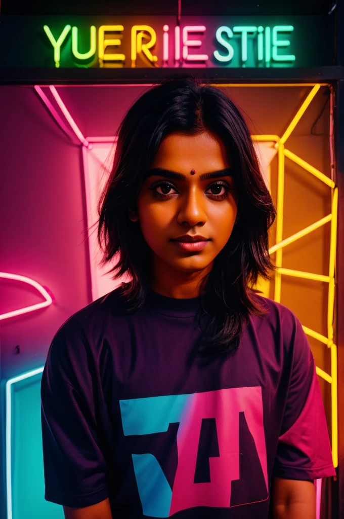 Create a YouTube Studio background with a neon effect with Mar Pradeep written behind it