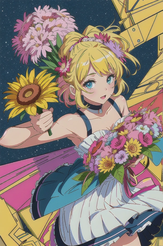(ultra-Detailed Background, Detailed Background), Absurd, High resolution, Super detailed, Very detailed, One girl, (bouquet:1.3), (Tangled:1.2), (Geometric:1.2),(colorful),
