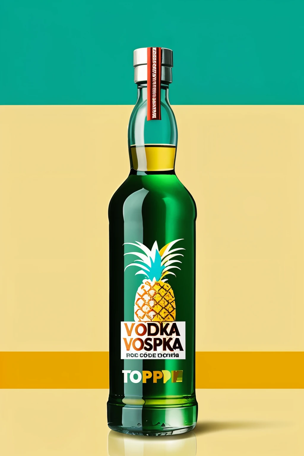 Design a pineapple vodka bottle with Tropic Vodka branding on the label