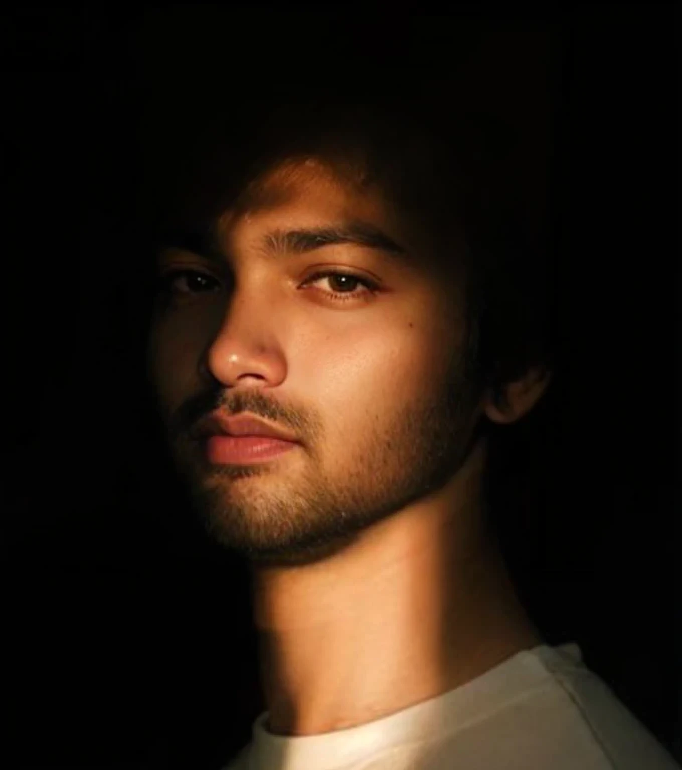 A beautiful young bearded man with highly detailed skin.black hair.