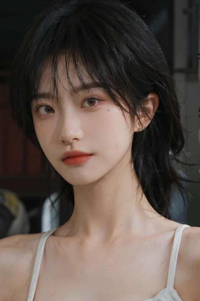 1 girl,model,short hair,A faint smile,serene, calm,Moles under the eyes,Exquisite eyes, Delicate face,Lipstick,earrings,Hair details, dress,(Dress conservatively:1.3)(Large Breasts:1.2),outdoor,background,城市background,(Skin details:1.4),(Realistic and detailed eyes:1.2), Natural skin texture, Realistic facial details,Close-up of face,Portrait Photography,(Portrait Photography:1.1), (smooth skin textures:1.3), (Highest quality real skin textures:1.4), Direct vision,Soft dramatic lighting, Vivid details, 35 mm film, (Photo Practical:1.4), (hyper Practical:1.4), (Practical:1.3), (Smoother lighting:1.05), (Improve lighting quality:0.9), (Enhance the beauty of skin texture:1.1), Depth of Field, Bokeh, Surrealism, Ray Tracing, ( Surrealism, High Detail, Chiaroscuro, Ray Tracing, reflected light, Ultra HD, Ultra HD, masterpiece, Textured Skin, Super Detail, High Detail, high quality, best quality