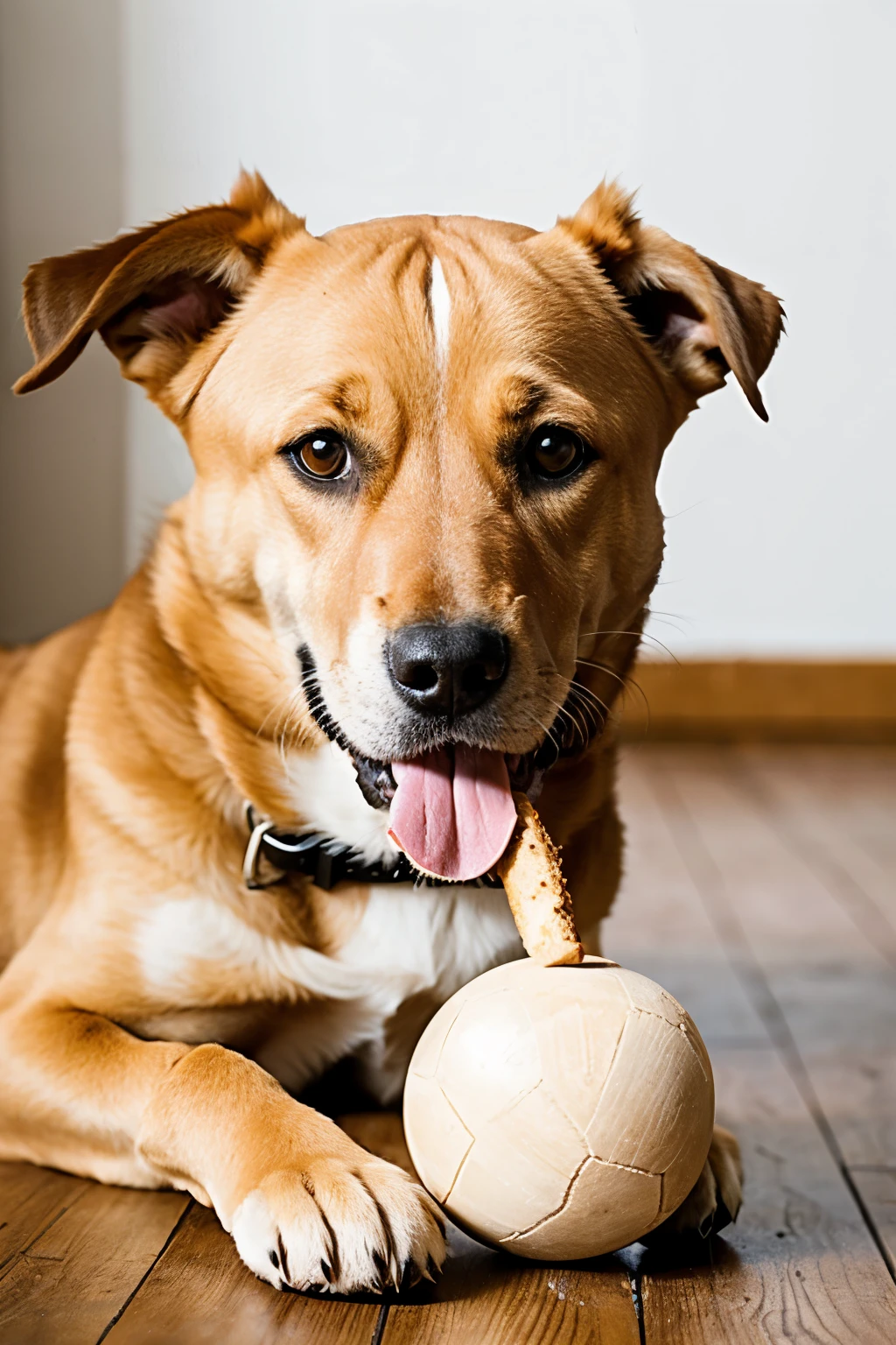 A dog eating a bone