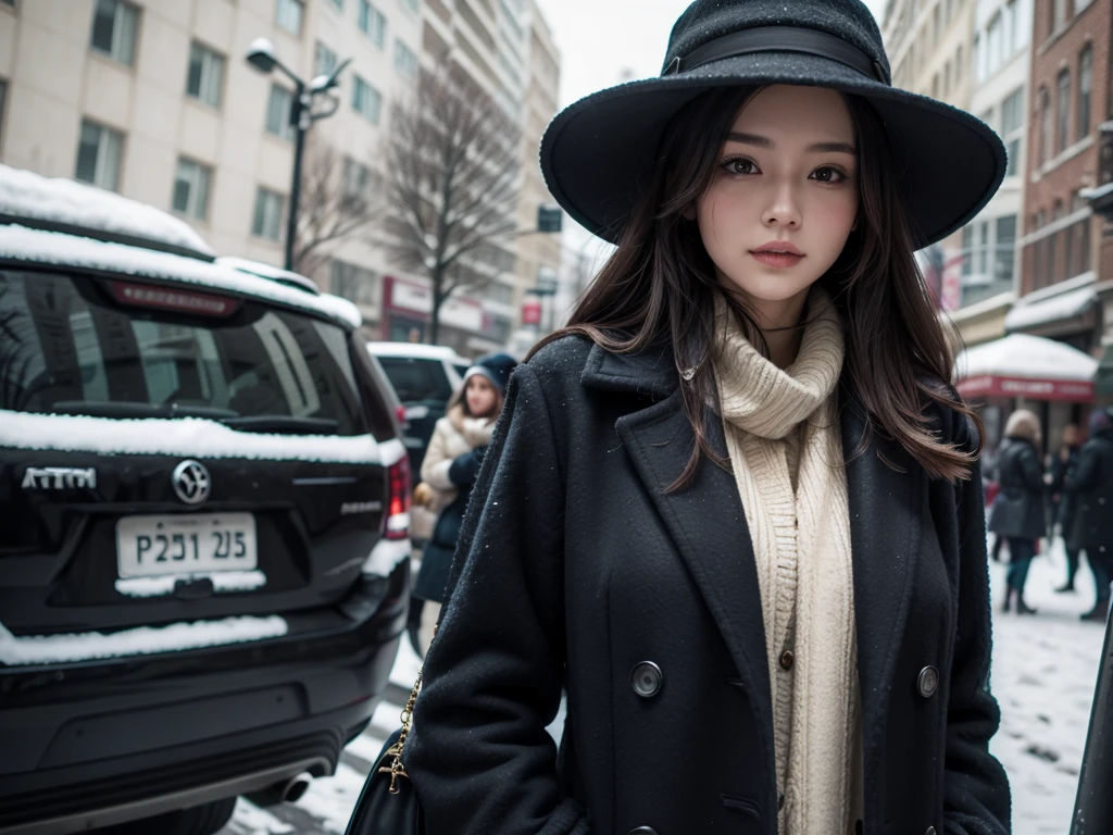 well-dressed woman, with a heavy coat and hat