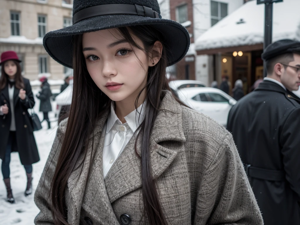 well-dressed woman, with a heavy coat and hat