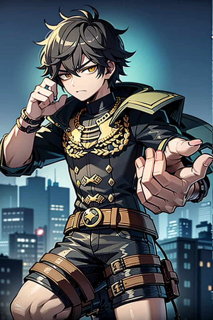 ((illustration)), (best quality)), ((masterpiece)), (detailed), ((night)), teenager, solo, 1boy, male focus, black trench coat, short hair, black hair, spiky hair, jeans, rubber shoes, cityscape, lineart, thick lines, itadori, itadori_yuuji, hair bangs, muscular, turtleneck
